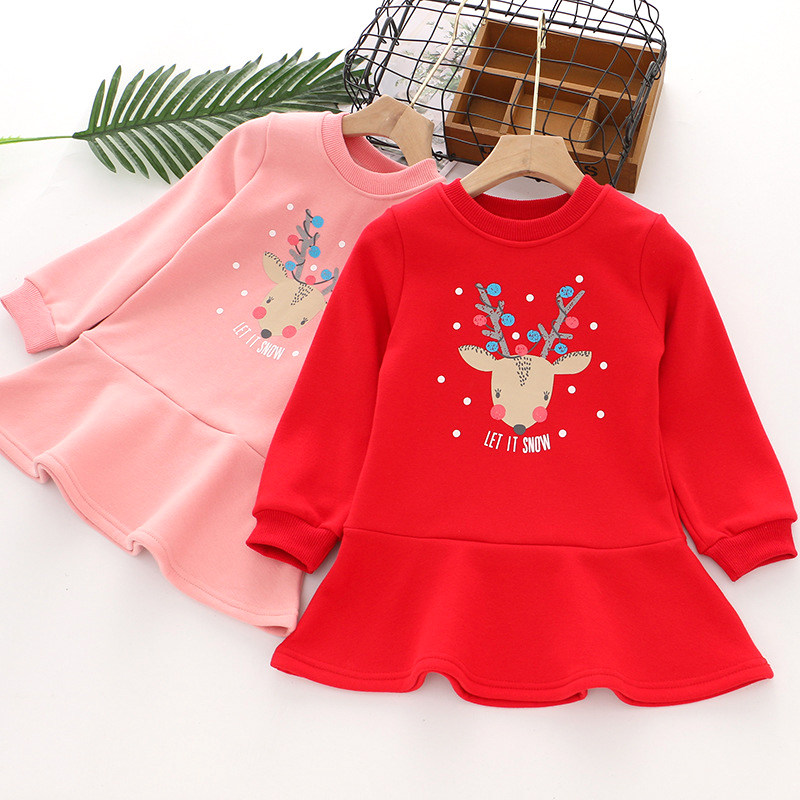 Girls fleece sweater skirt 2022 new children's long-sleeved winter thickening baby Western style Christmas dress