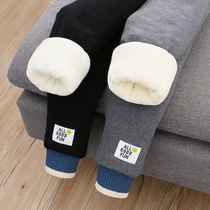 Girl pants plus suede thickened winter clothing Childrens cotton pants Cartoon triple laminated cotton Childrens baby outside wearing warm pants