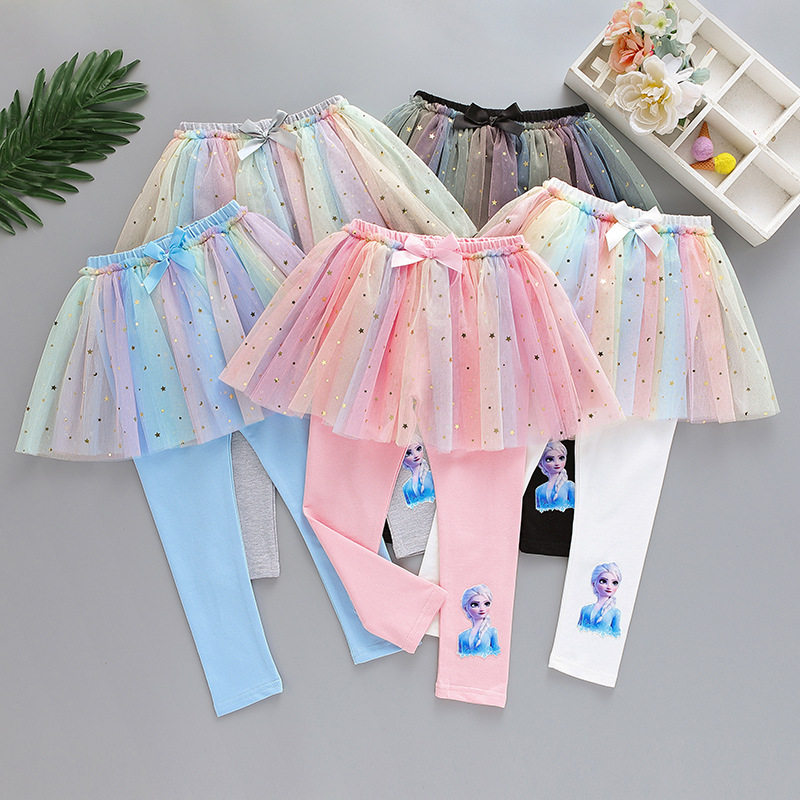 Pure Cotton Girl Inner Lap Pants 2022 Spring Dress Outside Wearing Aisha Rainbow Fake Two Dress Pants Children Spring And Autumn Pants