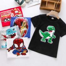 Boy Short Sleeve T-shirt Summer New Ocean Qi Bright Sheet Cartoon Discoloration Pattern Treasure Pure Cotton Half Sleeve Child Blouse Tide T