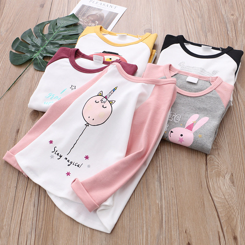 Girls' bottoming shirt 2022 new spring clothes cartoon printing cotton T-shirt raglan sleeve spring and autumn children's top 2-8 years old