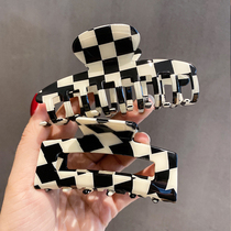 Black and white checkerhairclip female summer back hair card Net Red large hair grab clip thousand birds shark clip shark clip headdress