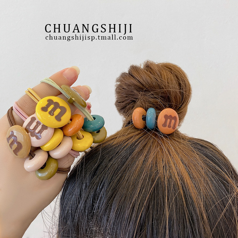 m bean hair rope net red ins leather case female head rope simple tie hair band girl cute hair ring headdress South Korea