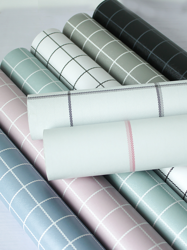 Plaid wallpaper Self-adhesive Nordic wind ins waterproof moisture-proof wallpaper bedroom warm student dormitory stickers Desktop stickers