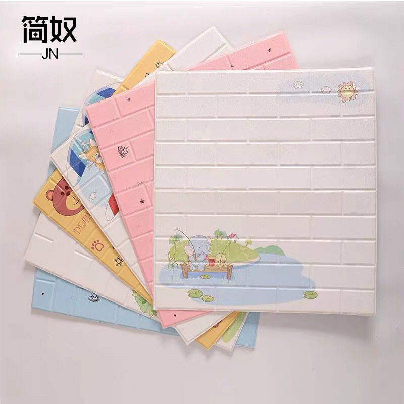 Wallpaper Self-adhesive 3d Solid wall Sticker Cartoon Children Room Sticker Kindergarten Anticollision Foam Soft Bag Bedroom Background Wall