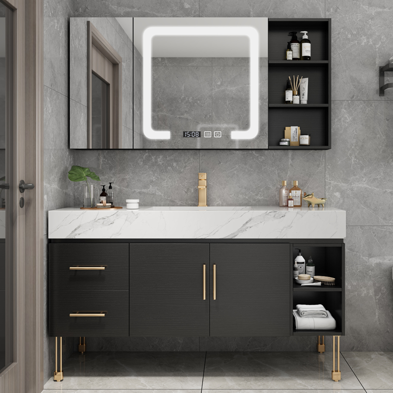 Washbasin cabinet combination Floor-to-ceiling powder room sink Bathroom cabinet Modern light luxury simple marble sink