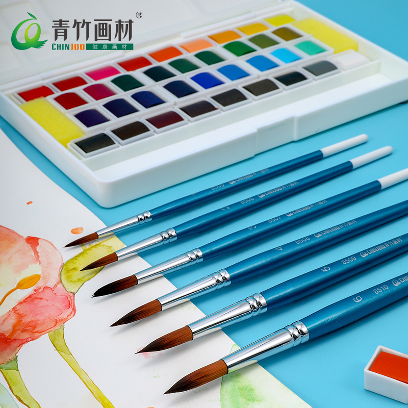 Green Bamboo Drawing Material Watercolor Painting Pen 6 Clothes Imported Nylon Hair Round Head Water Color Pen Water Color Pen Propylene Paint Hook Line Pen Beginners Fine Art Painting With Pen Press String Can Pair Thread Coix Seed Plastering