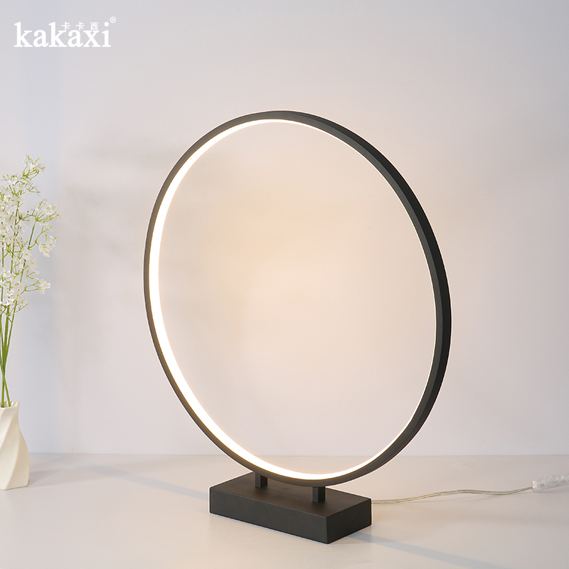 Scandinavian Led Bedside Counter Lamp Modern Minimalist Bedroom Creative Circular Ring Decorative Learning Eye Protection Table Lamp