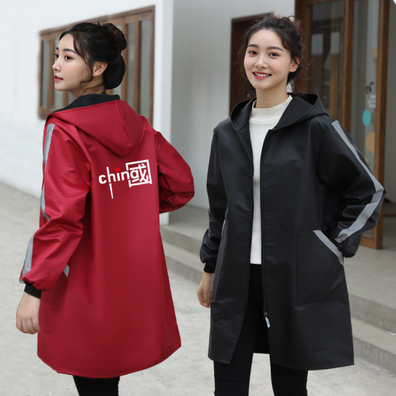 Autumn and winter long-sleeved apron home kitchen waterproof coverall women's fleece work clothes adult coat fashion men's work