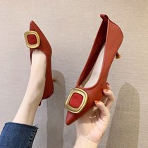 Pointed stiletto heels 2020 new autumn and winter sexy French square buckle professional joker single shoes trend womens shoes