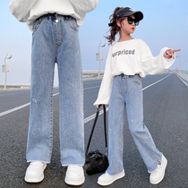 Girl Broadlegged Pants Spring Fall Outside Wearing 2022 New CUHK Scout Jeans Loose Spring Children Straight-cylinder pants