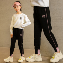 Girls sports pants Spring and Autumn wear 2021 new one-child velvet pants winter children plus velvet pants