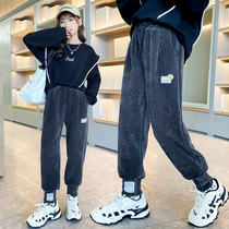 Girls pants autumn and winter wear new foreign style middle and big children one velvet trousers winter children plus velvet casual pants