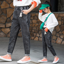 Girls pants autumn and winter 2021 new middle and large Children foreign style thick trousers wear winter children plus velvet jeans