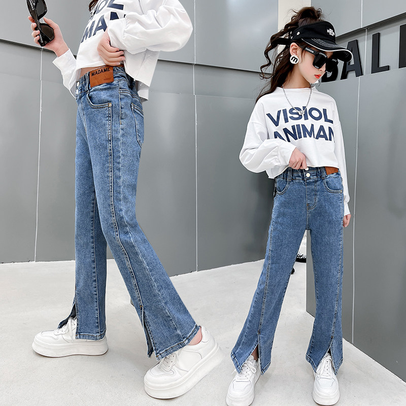 Girl's jeans Spring and autumn wear 2022 new spring and summer models Baby CUHK Trumpet Pants Spring Children Pants