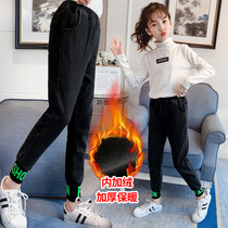 Girls plus velvet pants Spring and Autumn outside wear 2021 new girls foreign style children one velvet autumn and winter thick jeans