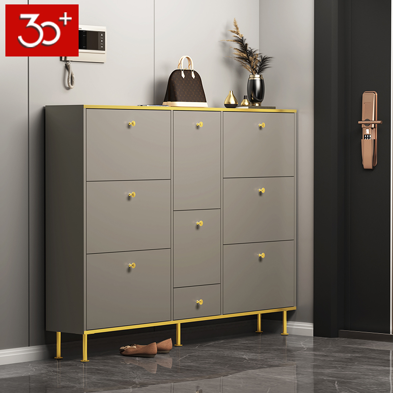 Nordic light luxury ultra-thin shoe cabinet 24cm modern simple household door-to-door large capacity dump shoe cabinet with stool