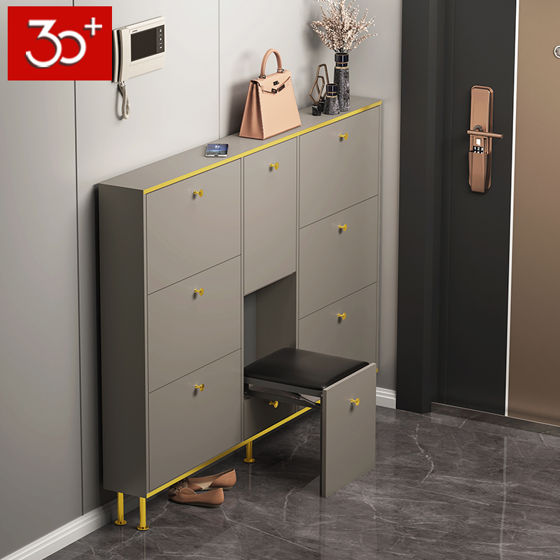 Nordic light luxury ultra-thin shoe cabinet 17cm simple modern household door large capacity dump narrow shoe cabinet with shoe stool