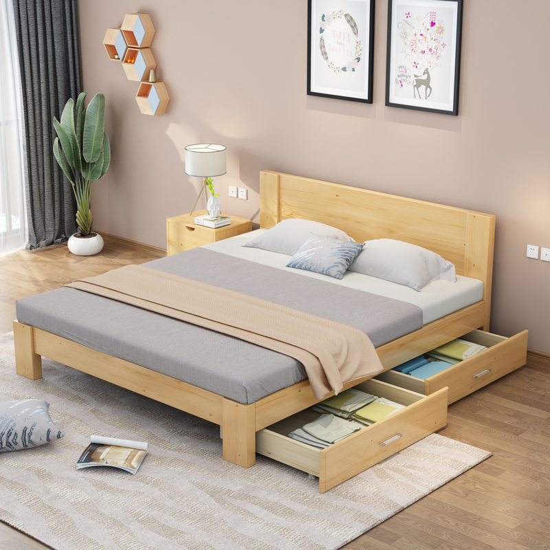 Nordic Solid Wood Bed 1 8 m Double beds 1 5m Modern minimalist Main bed 1 2 Single beds Children board Large bed