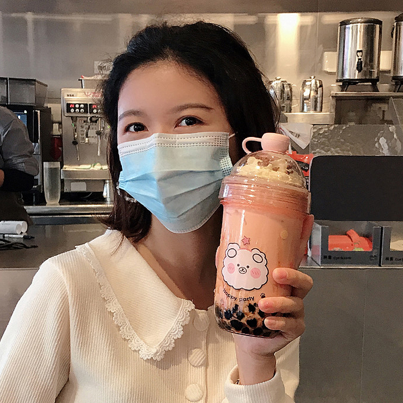 Net red bubble tea cup household children lovely students female high color value straw cup large capacity