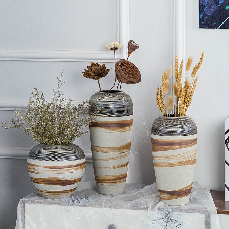 I and contracted vintage checking ceramic vases, dry flower adornment home sitting room desk furnishing articles European floral outraged