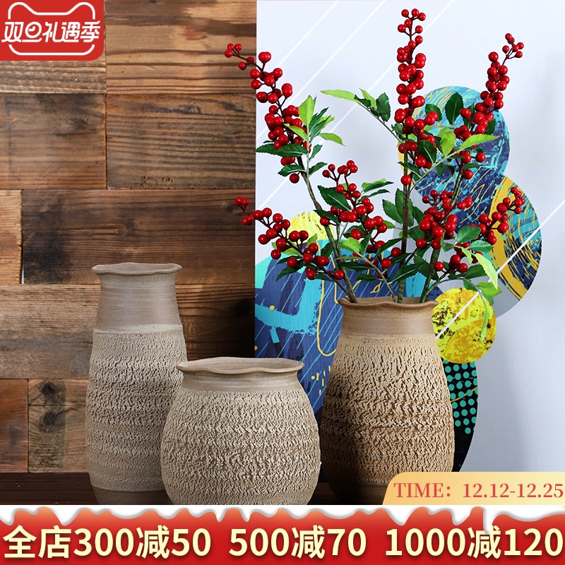Ceramic POTS dry flower vase planting soil sitting room adornment wood, Ceramic flower implement zen coarse pottery flower arrangement to restore ancient ways furnishing articles