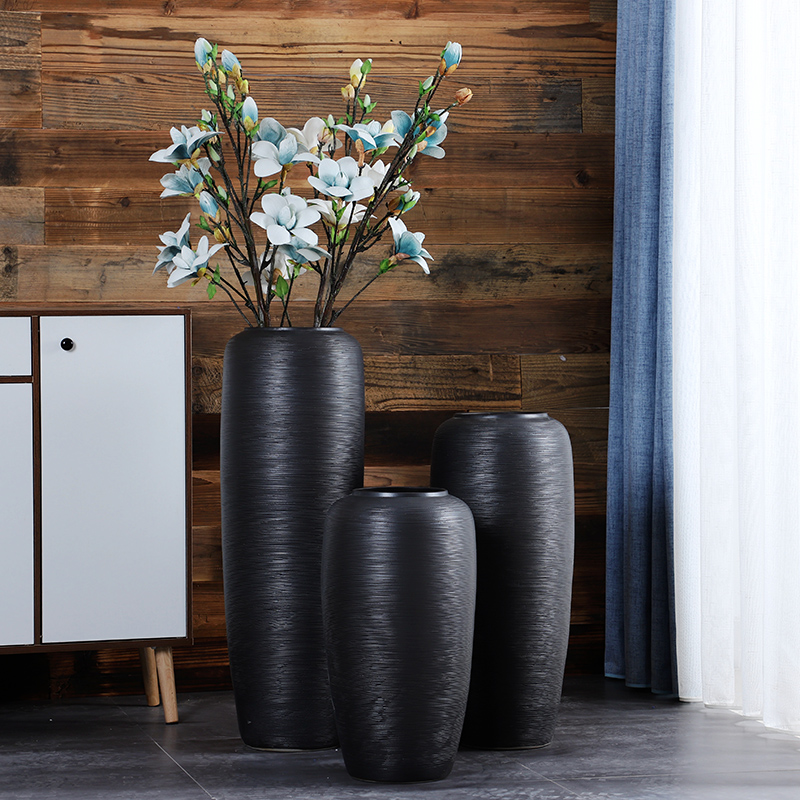 Jingdezhen ceramic floor large vases black furnishing articles TV ark, porch decoration dry flower porcelain vase