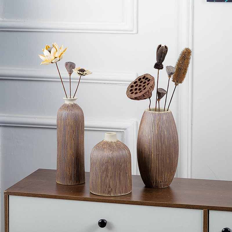 Ceramic vase three - piece restoring ancient ways of I and contracted household wine decorative flower implement creative furnishing articles dry flower vase