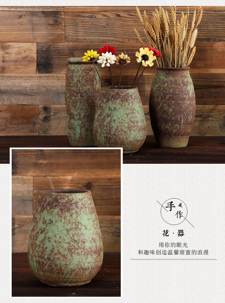 Jingdezhen manual coarse clay pottery flower POTS dry flower vase sitting room furniture restoring ancient ways hydroponic flower implement creative furnishing articles