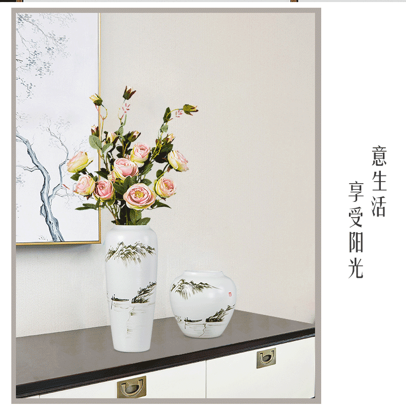 Jingdezhen hand - made ink painting in furnishing articles dried flower vase modern Chinese style household, sitting room porch decoration ceramics