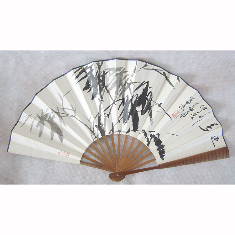 Master's True Handwriting Pure Hand-painted early years Famous Ink Bamboo fan Manuscript Country Painting Flowers Bird Painting Living-room Character Painting D311
