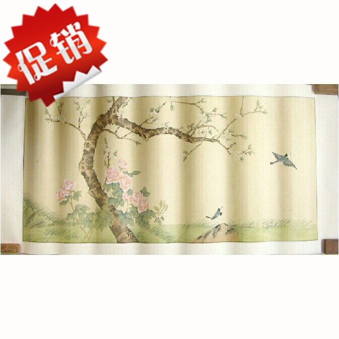 Hand-painted fine brushwork Yushan painting school 70's silk paper without banners Chinese painting flower and bird painting has been mounted study tea room calligraphy and painting
