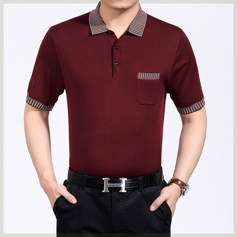 Dài tay tách cà vạt túi đầu mùa thu áo khoác nam giới có độ tuổi trung niên cha polo thực túi T-shirt áo sơ mi nam