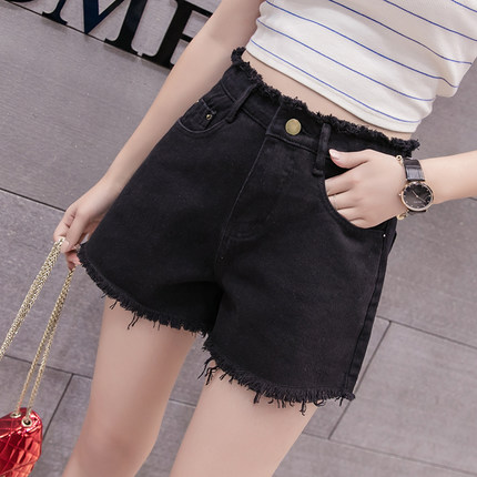 Mùa hè denim quần short của phụ nữ 018 eo cao lỏng siêu mỏng 4 điểm lớn sân mỡ 5 điểm mới 45 điểm.