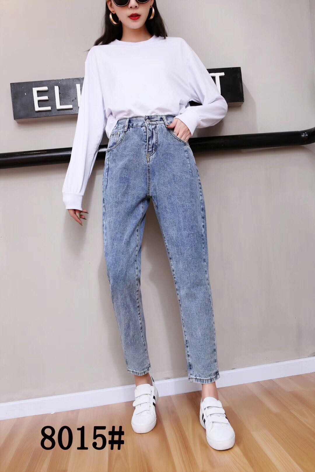 Lưng cao quần jeans mùa xuân của phụ nữ 2019 mới thẳng quần củ cải lỏng hiển thị mỏng mùa thu và mùa đông quần cha