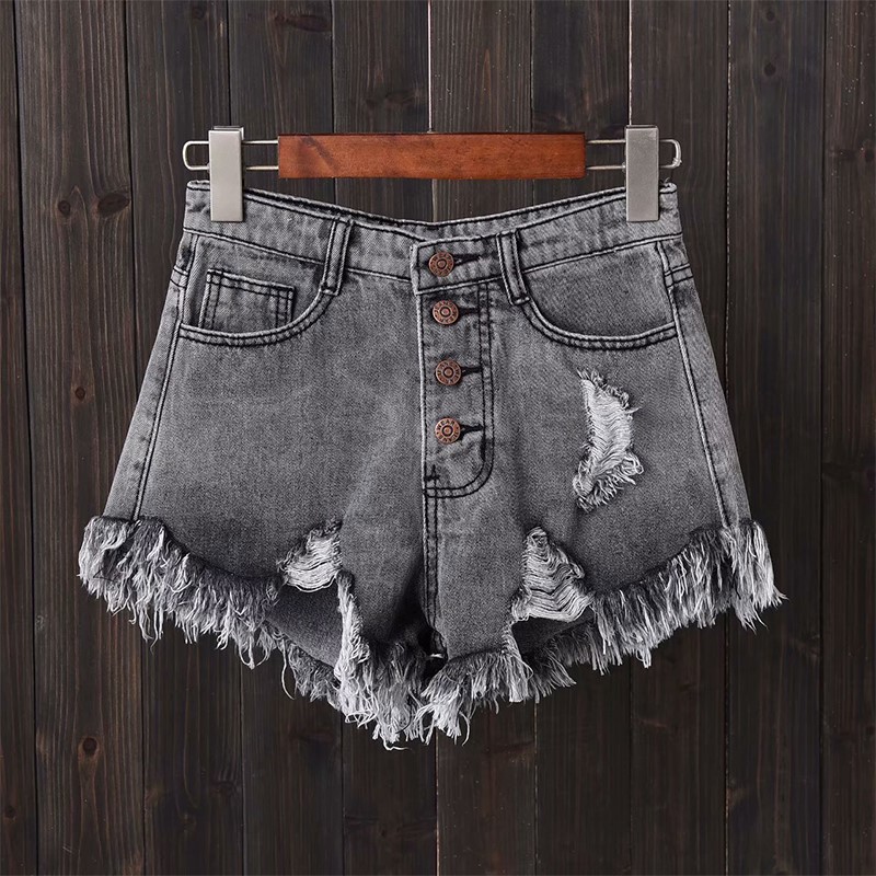 quần short denim lớn quần nóng chân quần jean lỗ denim quần short nữ tăng chất béo mùa hè devened chất béo mm rìa tóc