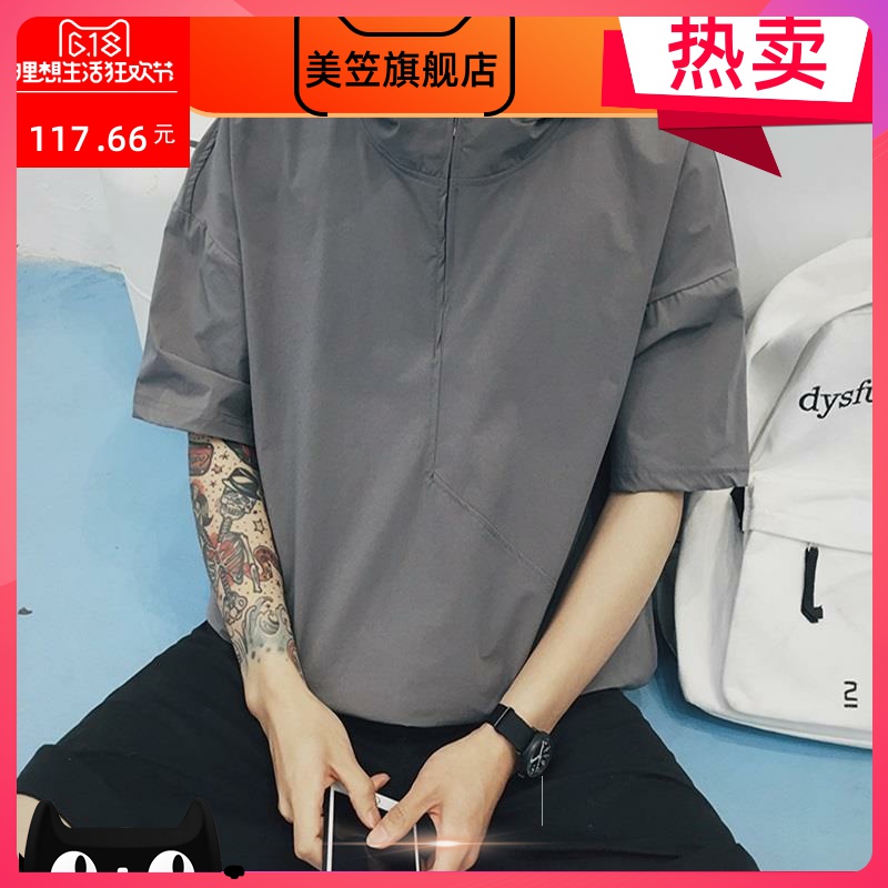 Đầu mùa hè khí sức sống t-shirt cổng gió trưởng thành ngắn tay ngắn của nam giới 100 classic mui xe phổ biến lăm tay