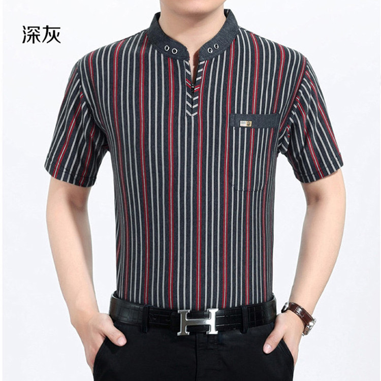 Thin bông lụa cộng với mã trung niên T ngắn tay trung niên T-shirt áo sơ mi mùa hè cổ áo cha băng áo của nam giới