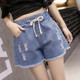 học sinh trung học cơ sở denim quần short mùa hè lỏng 13 cô gái ít giản dị trẻ em 12-15 tuổi mất eo hẹp quần nóng 16