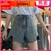 Mặc eo dây thừng đột xuất rộng chân quần short denim nữ mùa hè 2020 mới của Hàn Quốc phiên bản của quần lưng cao nóng sinh viên straphigh 