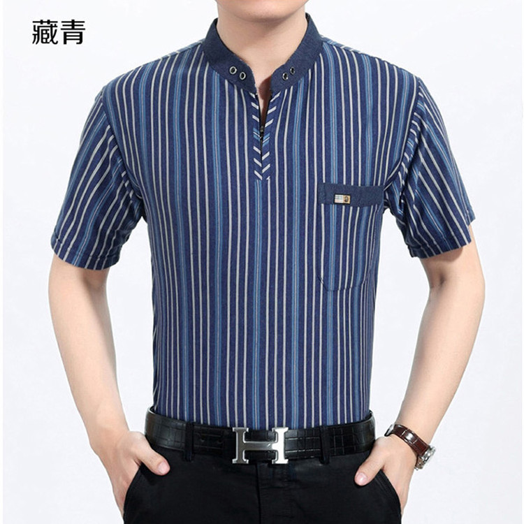 Thin bông lụa cộng với mã trung niên T ngắn tay trung niên T-shirt áo sơ mi mùa hè cổ áo cha băng áo của nam giới