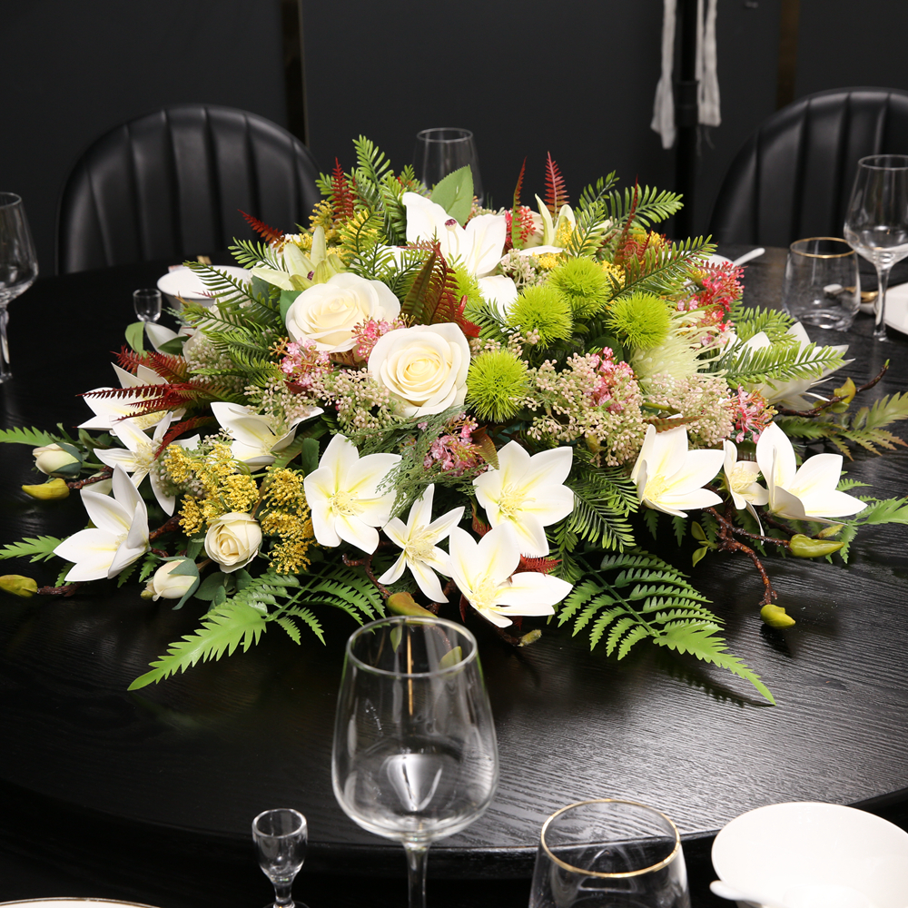 High-end hotel table flower decoration dining room large round table middle turntable decoration flower conference table fake flower light luxury