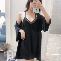 Черный банный халат, платье-комбинация