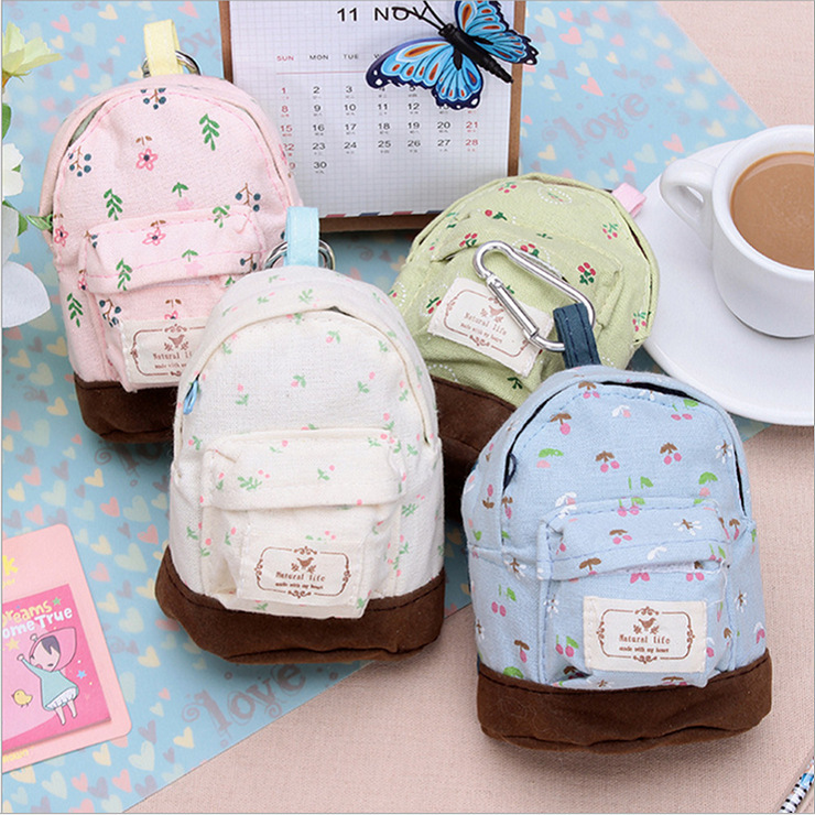 Wallet for Women, Korean Style Canvas Small Floral Mini Backpack, Keychain, Student Fabric Bag, Small Coin Purse, Key Bag Wallet for Women, Korean Style Canvas Small Floral Mini Backpack, Keychain, Student Fabric Bag, Small Coin Purse, Key Bag