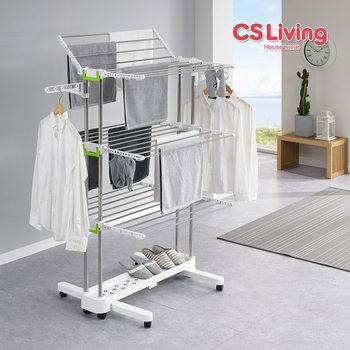 Multifunctional Mobile Floor-Standing Foldable Stainless Steel Double-Pole Adjustable Clothes Drying Rack for Indoor and Outdoor Use, Simple to Store