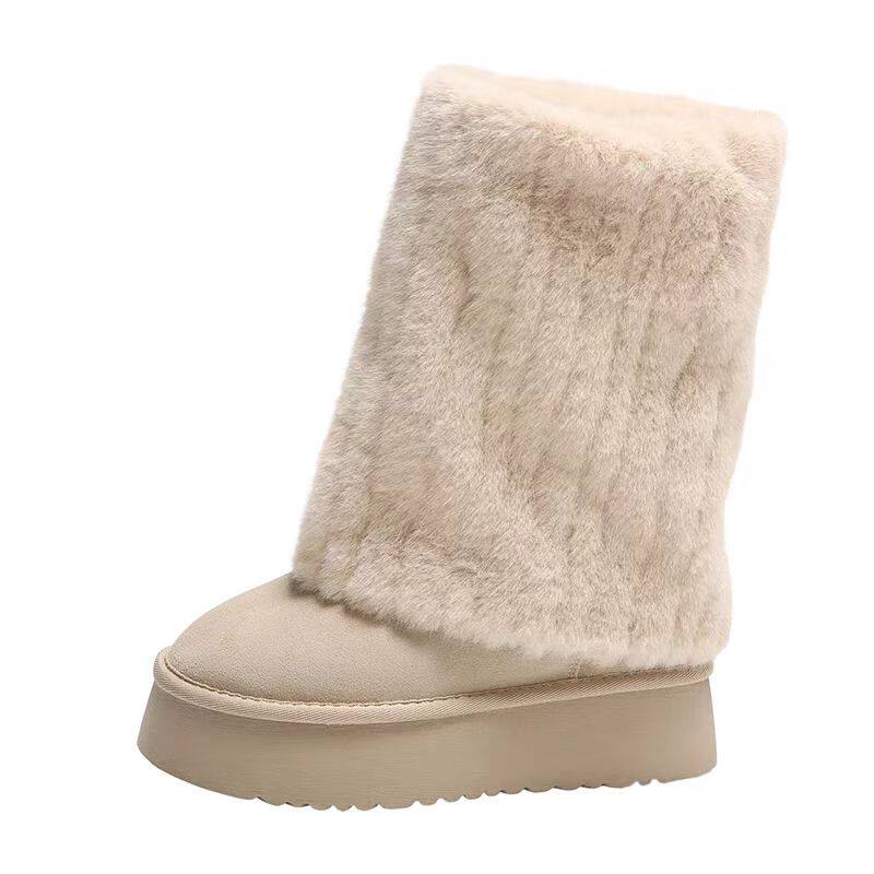 Winter cream keep warm boots, genuine leather, plus size