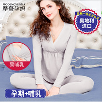 Pregnant Woman Autumn Clothes Autumn Pants Suit Modale Cotton Feeding Laces Pajamas Postpartum Pregnancy Big Code Autumn Winter Sweatshirt