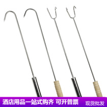 Hook Stainless Steel Long Rod Hook Meat hook Boiled Brine Button Meat Longhook Pick Up Trash Grab Wood Handle Single Double Hook