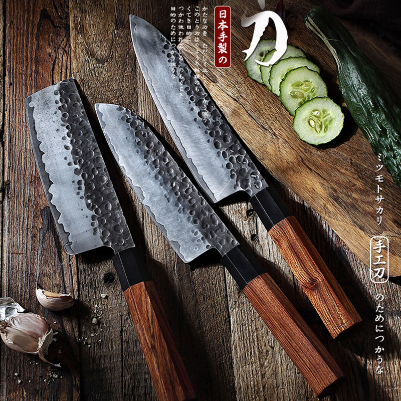 Three Japanese kitchen knife sackfish cut beef cut beef cut hand forged chef sharp knife and sushi