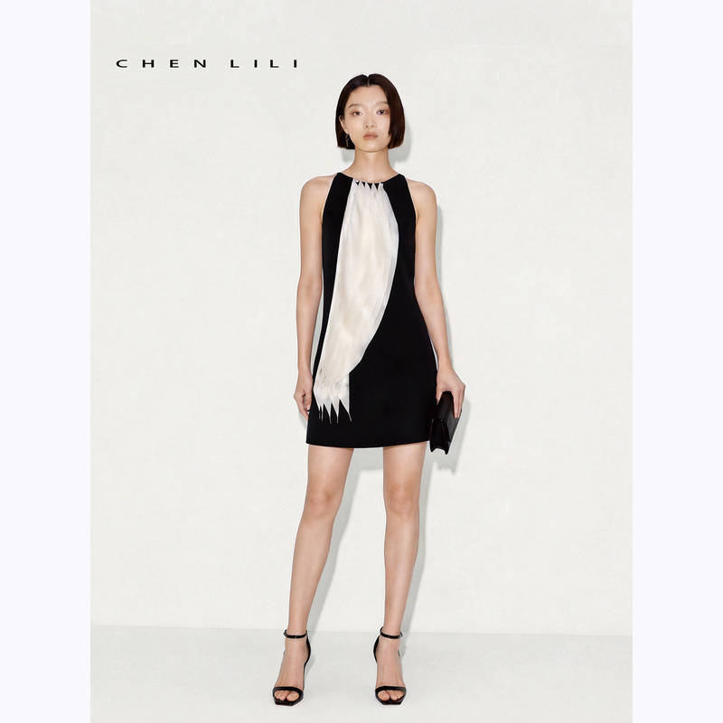 Chen-Li 【Moon Goddess Arrival】2026 Early Autumn Sheer A-Line Dress with Unique Design Little Black Dress Chen-Li 【Moon Goddess Arrival】2026 Early Autumn Sheer A-Line Dress with Unique Design Little Black Dress
